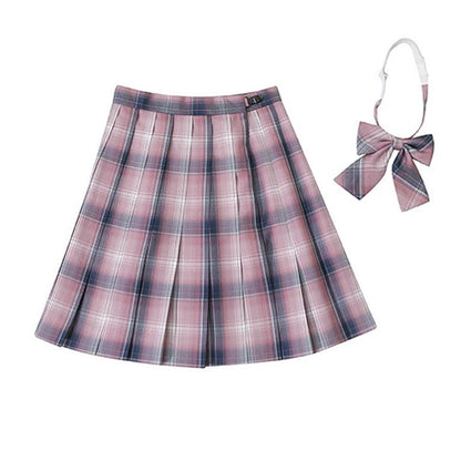 Plaid Print Pleated Skirt Bow Tie Set