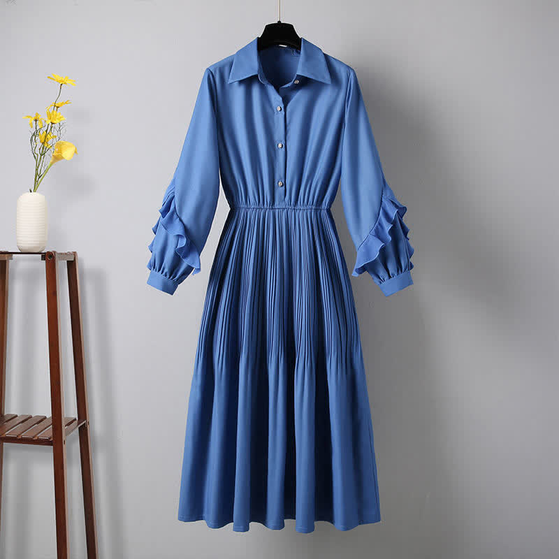 Blue Crane Embroidery Fringed Vest Lapel Dress Set