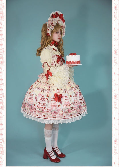 Desserts Yellow / Bow Lolita and JSK Strawberry Accents Sweet Set Full Print