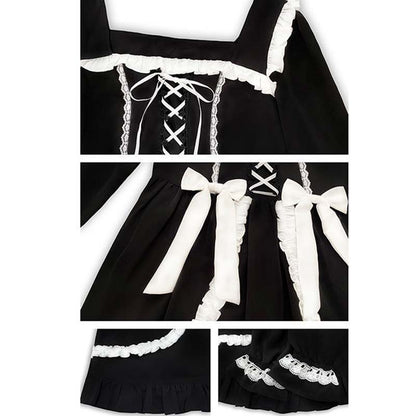 Black Lace Up Lolita Bow-Knot Maid Dress