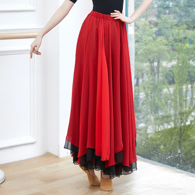 Vintage Mesh Spilce T-Shirt Flowy Double Skirt