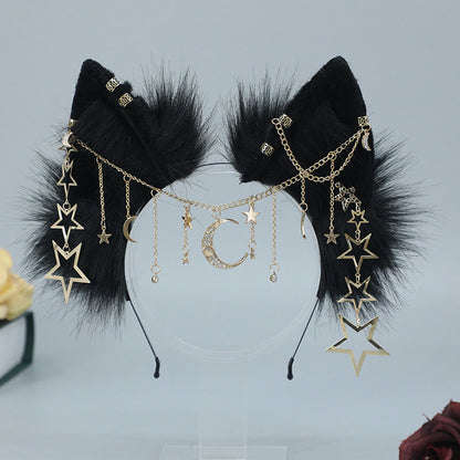 Black Star Moon Chain Fox Ears Furry Headband