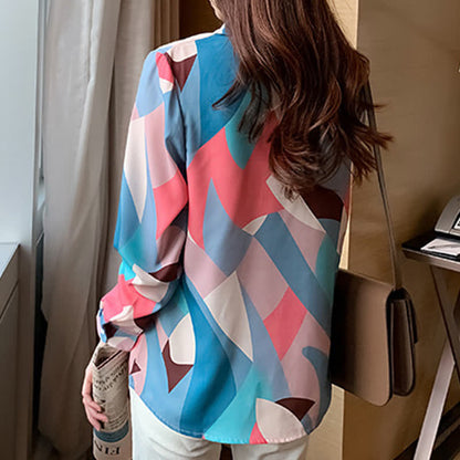 Chic Colorblock Long Sleeve Lapel Shirt