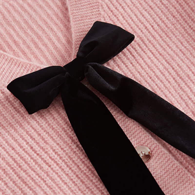 Pink Bow Knot Knit Cardigan Sweater Irregular Suspender Dress