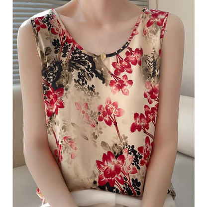 Vintage Floral Print Satin Cami Top Workwear