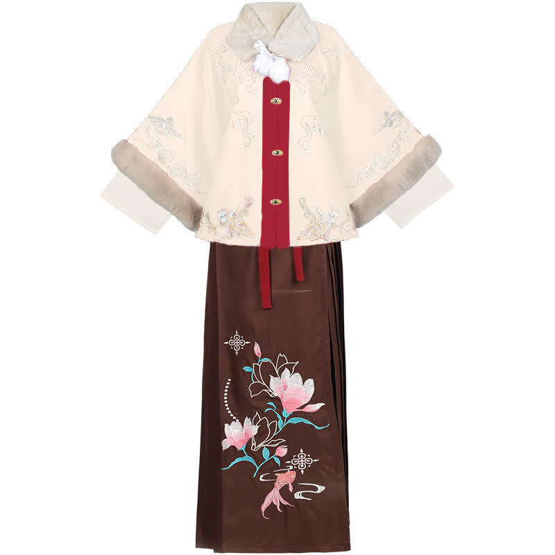 Vintage Floral Embroideried Coat Pleated Skirt Set