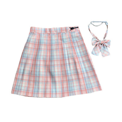 Plaid Print Pleated Skirt Bow Tie Set