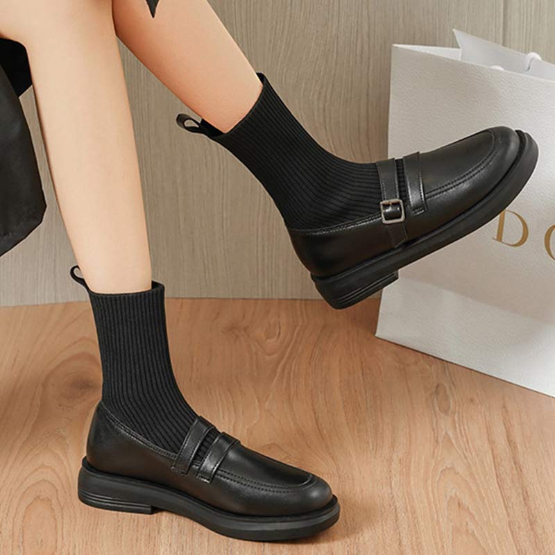 Chic Pure Color Round Toe Martin Boots