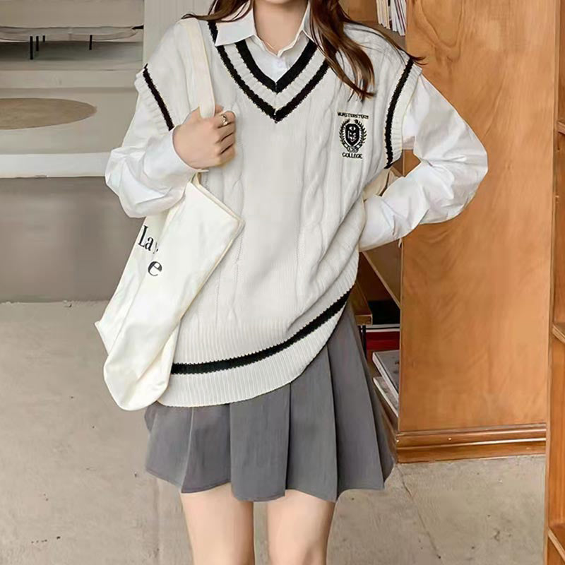 Kawaii Vest Shirt Pleated Skirt Set