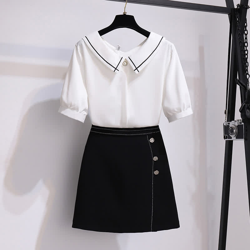 Chiffon T-Shirt High Waist Button Front Skirt