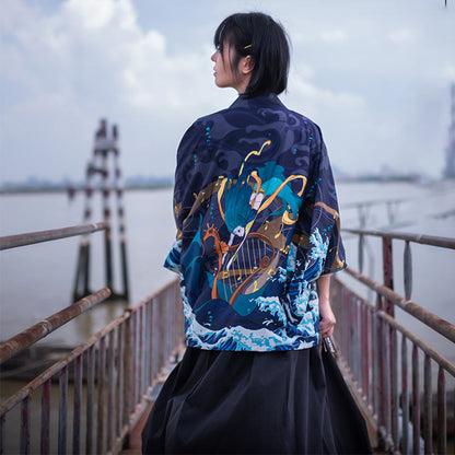 Anime Sea Print Loose Cardigan Kimono Outerwear