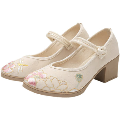 Vintage Lotus Canvas High Heel Shoes