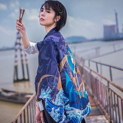 Anime Sea Print Loose Cardigan Kimono Outerwear