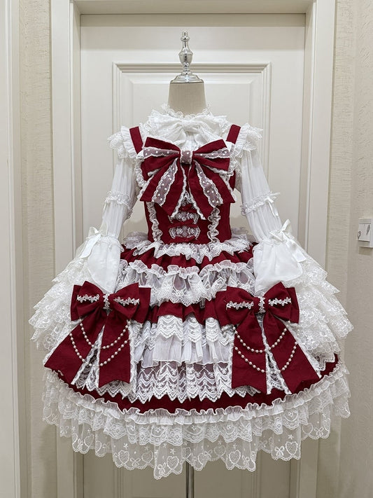 Lolita Tiered Decoration Big Hanayome Red Dress Skirt Bows