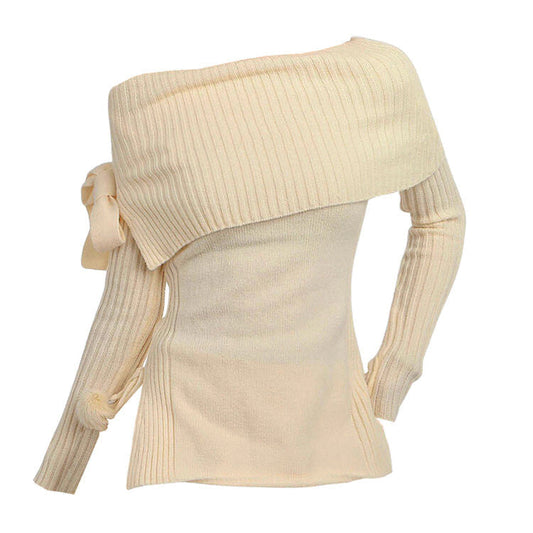 White Knit Shoulder Sweater