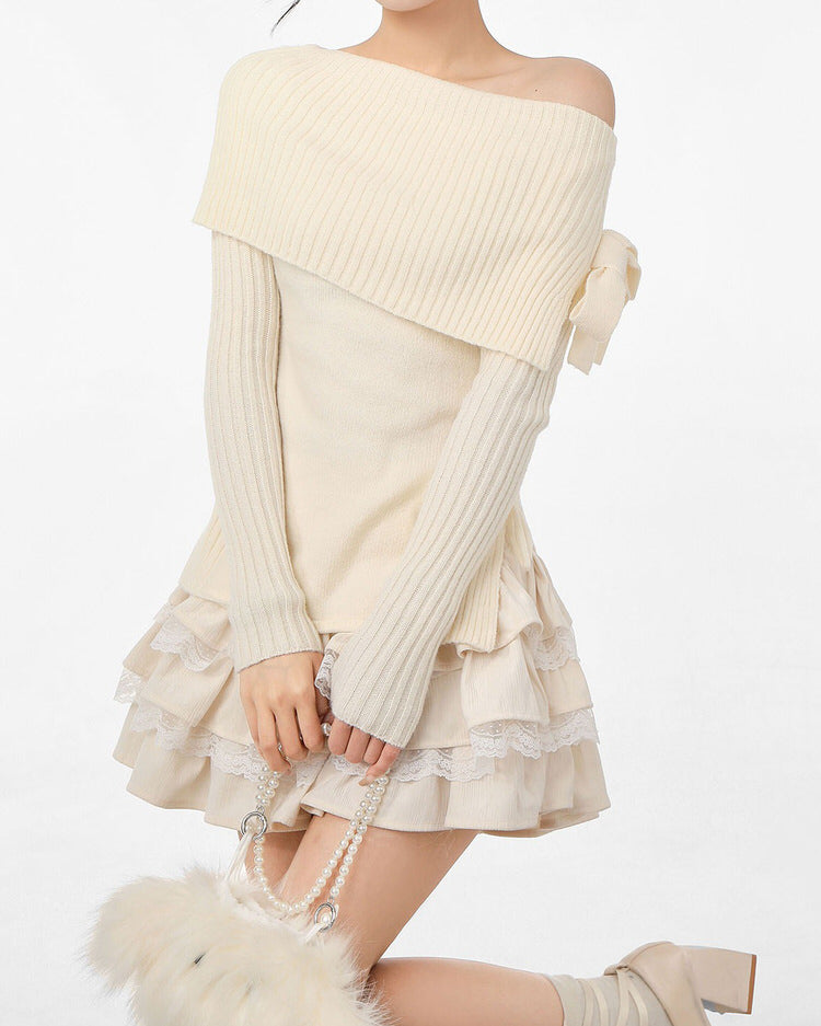 White Knit Shoulder Sweater