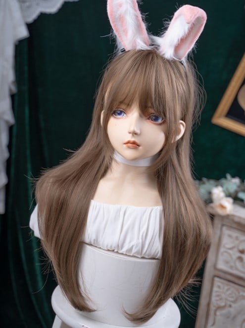 Length Air With Bangs Brown 72CM Wavy Wig Light