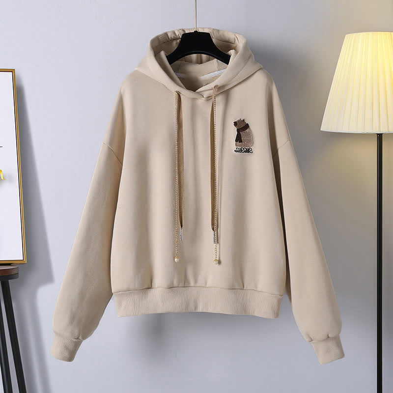 Vintage Bear Embroidery Draw String Hoodie High Waist Shorts