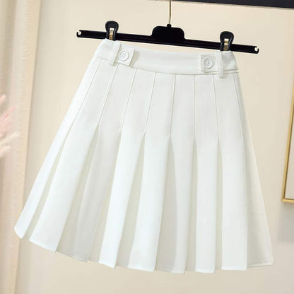 High Waist Pure Color Pleated Skirt