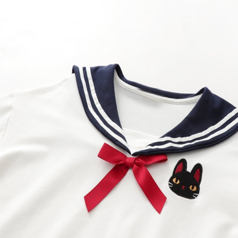 College Style Sailor Collar Bow Shirt