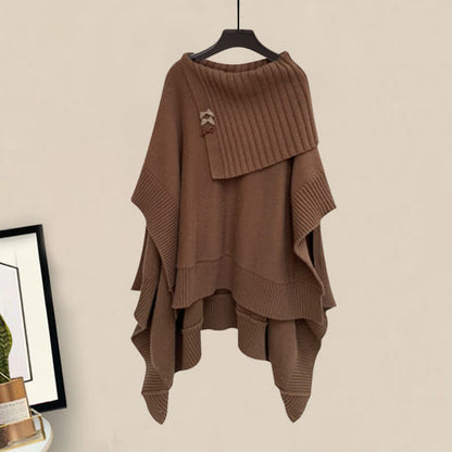 Irregular Off The Shoulder Loose Cloak Sweater Pleated Skirt