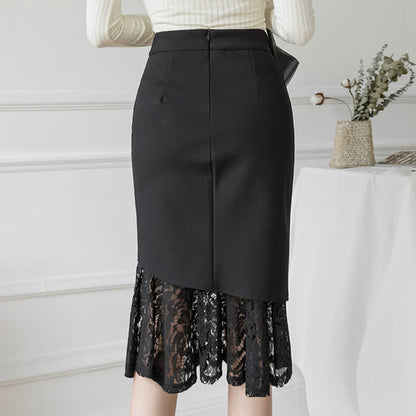 Elegant Lace Stitching Button Front Skirt