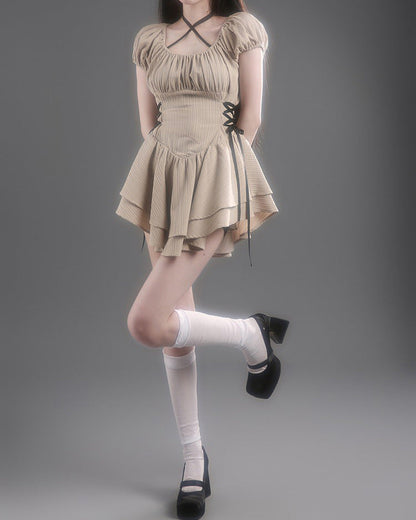 Beige Charming Mini Dress