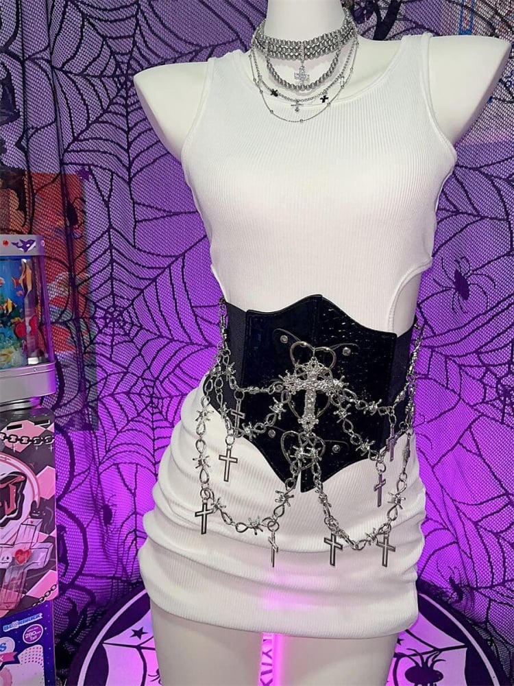 Y2K Punk Crosses Black Heart Corset Belt