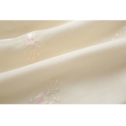 Vintage Hanfu Buckle Shirt Pink Crane Embroidery Pleated Skirt