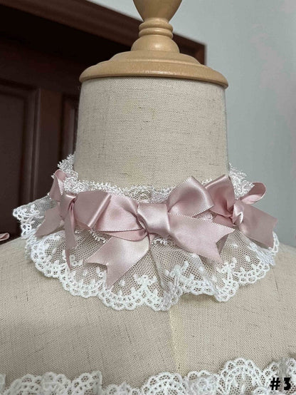 Pink White Bows Choker Decorated