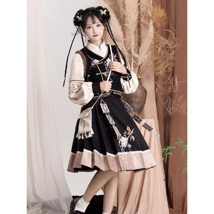 Black Cloud Cheongsam Dress - Modern Hanfu