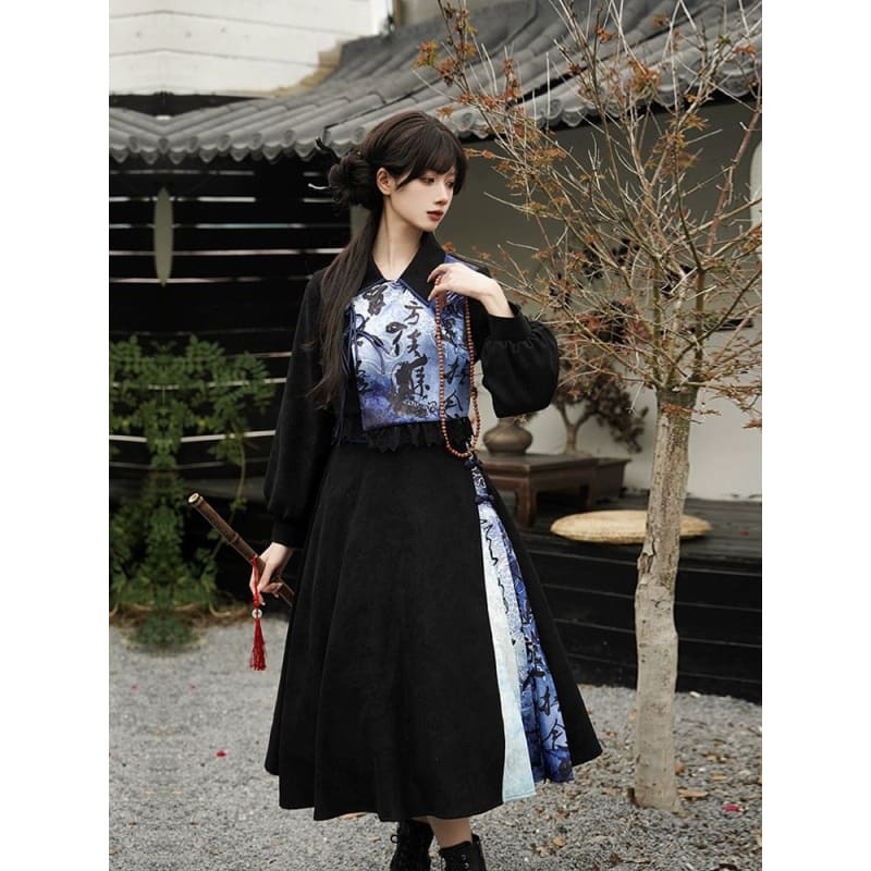 Black with Blue Chinese Cheongsam Dress Wonderland Case Black with Blue Chinese Cheongsam Dress Wonderland Case