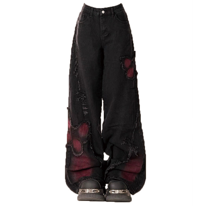 Black with Red Butterfly Jeans