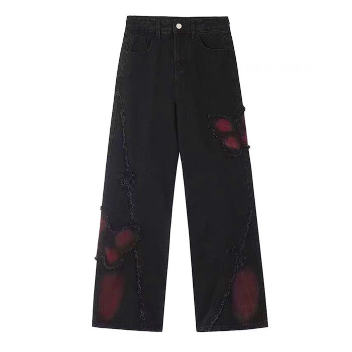 Black with Red Butterfly Jeans