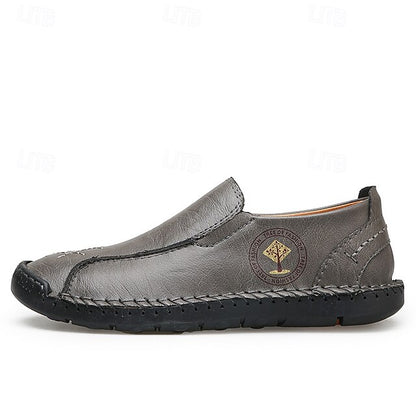 Faux Moccasins Men's Handmade Genuine Beige – Leather