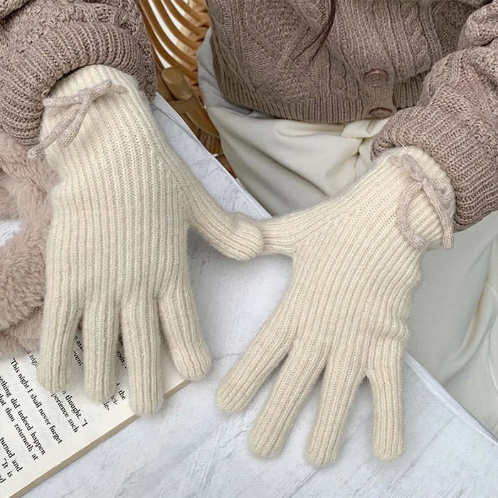 Comfortable Bow Knit Gloves