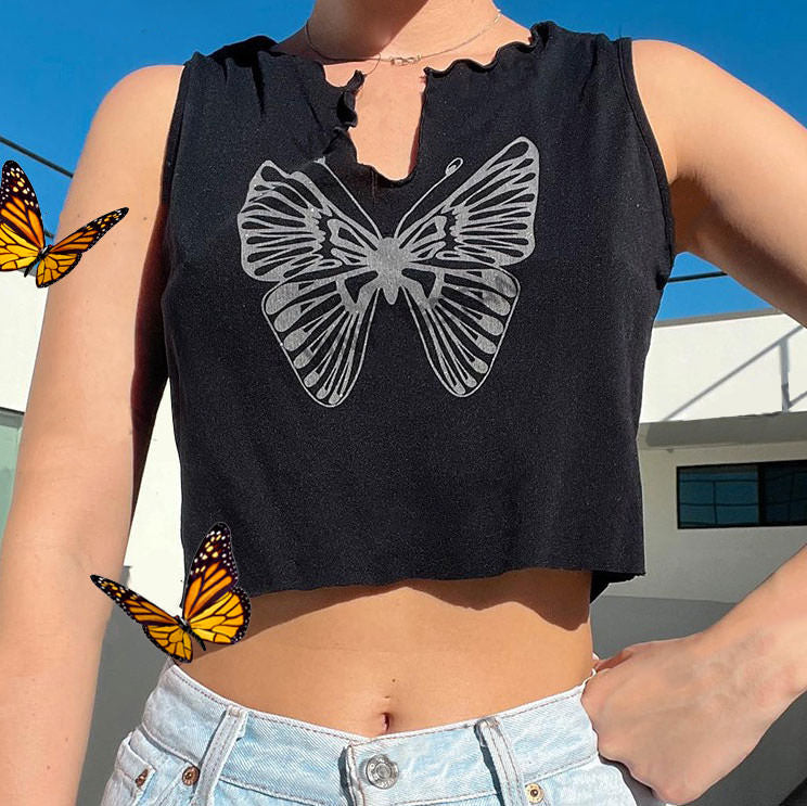 Black Butterfly Crop Tee