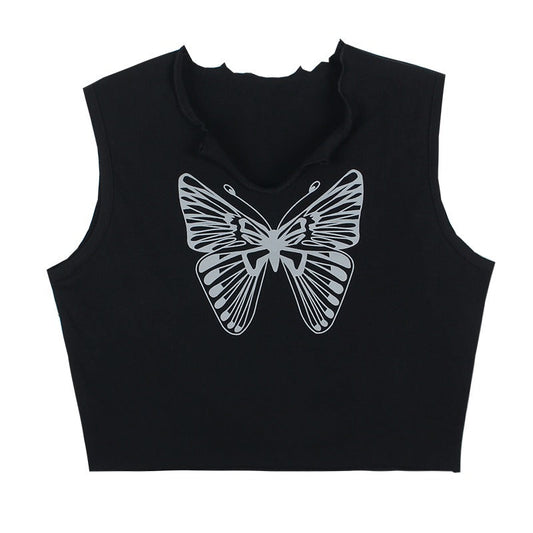 Black Butterfly Crop Tee