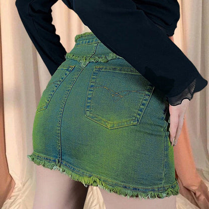 Butterfly Green Denim Skirt