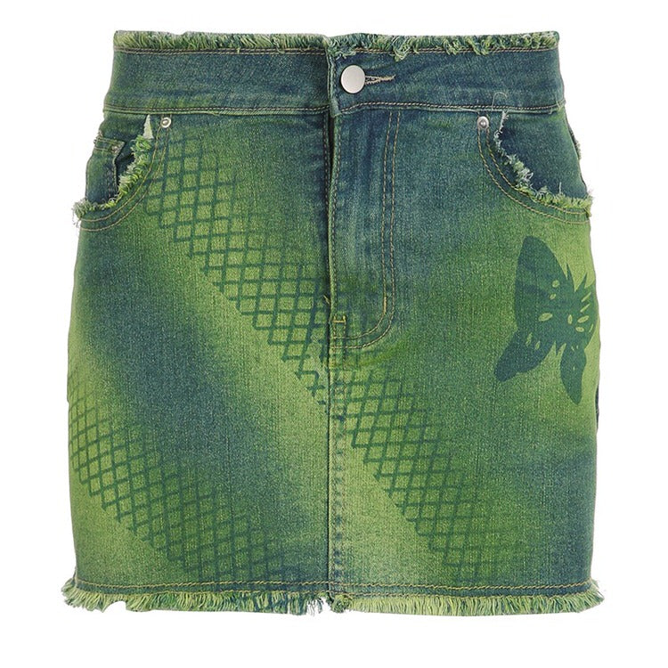 Butterfly Green Denim Skirt