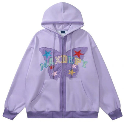 Butterfly Embroidery Zip Up Hoodie