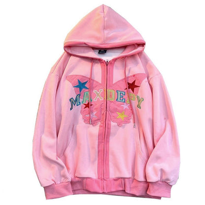 Butterfly Embroidery Zip Up Hoodie