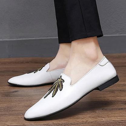 Shoes Men's Feather - Leather White with Loafers Faux Prom
