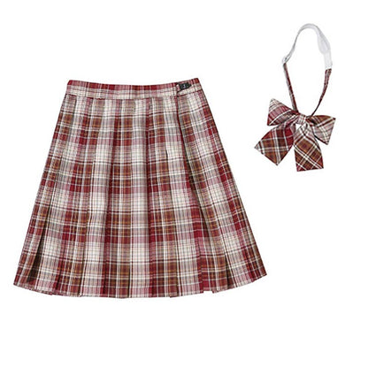 Plaid Print Pleated Skirt Bow Tie Set