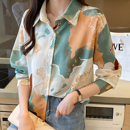 Sweet Colorblock Abstract Print Shirt Workwear