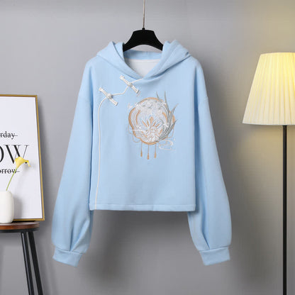 Exquisite Embroidery Buckle Long Sleeve Plush Hoodie Skirt