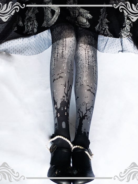 Spider Web Castle Halloween Tights Socks