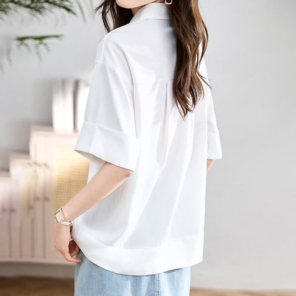 Painting Print Short Sleeve Chiffon Lapel Shirt