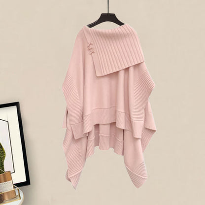Irregular Off The Shoulder Loose Cloak Sweater Pleated Skirt