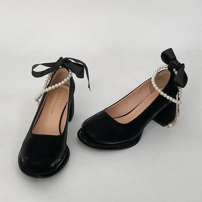 Pearl Buckle Thick Heel Mary Jane Shoes